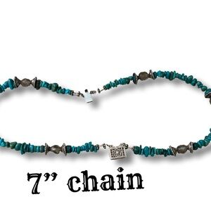 Turquoise and silver colored Beaded chain 7” not sure??Body jewelry
